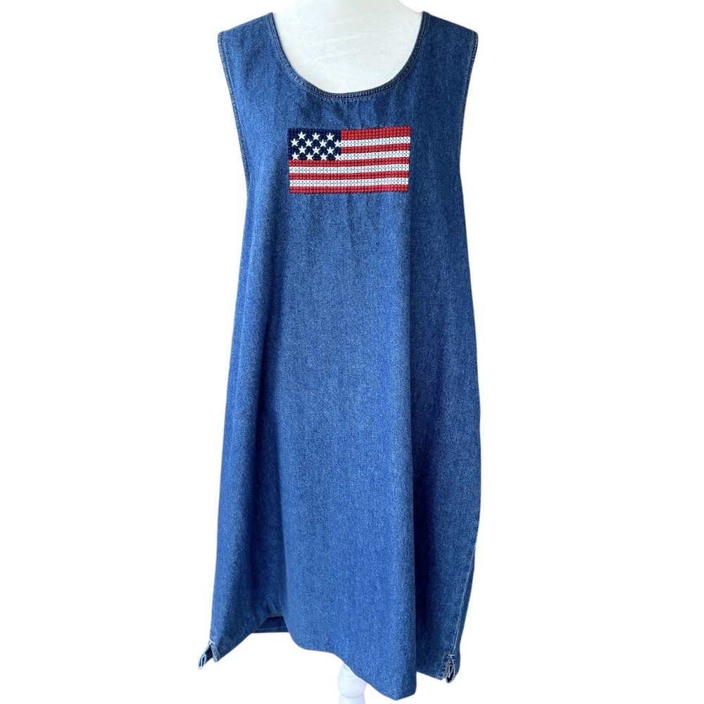 Denim Dress Womens 18W Embroidered Flag Patriotic‎ Carolina Colours Jumper